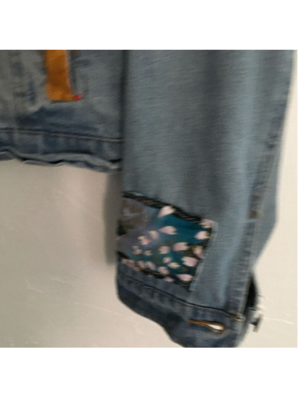 Handmade Upcycled Denim Jacket Geisha Girl Art Kimono XL - Picture 10 of 12
